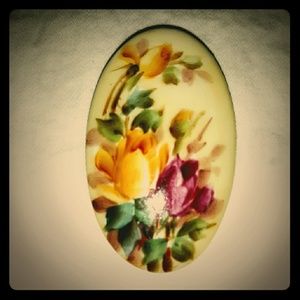 Antique Hand Painted Porcelain Brooch